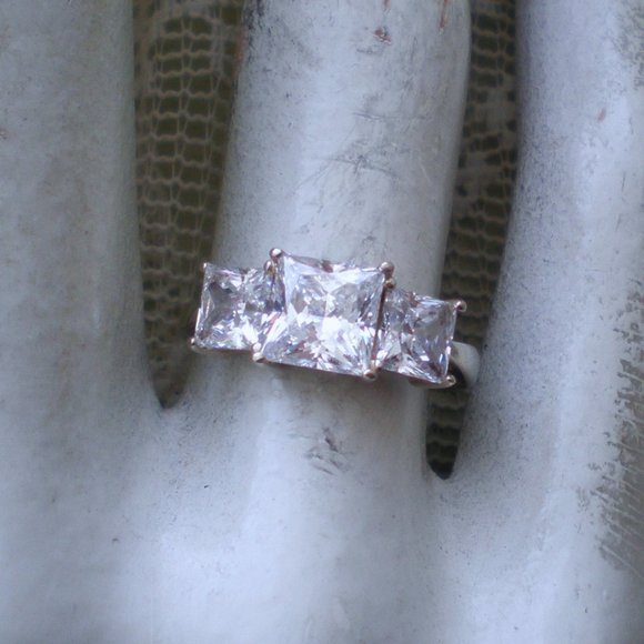 EUC Solid 14K White Gold 3CT Princess Cut CZ Wedding...